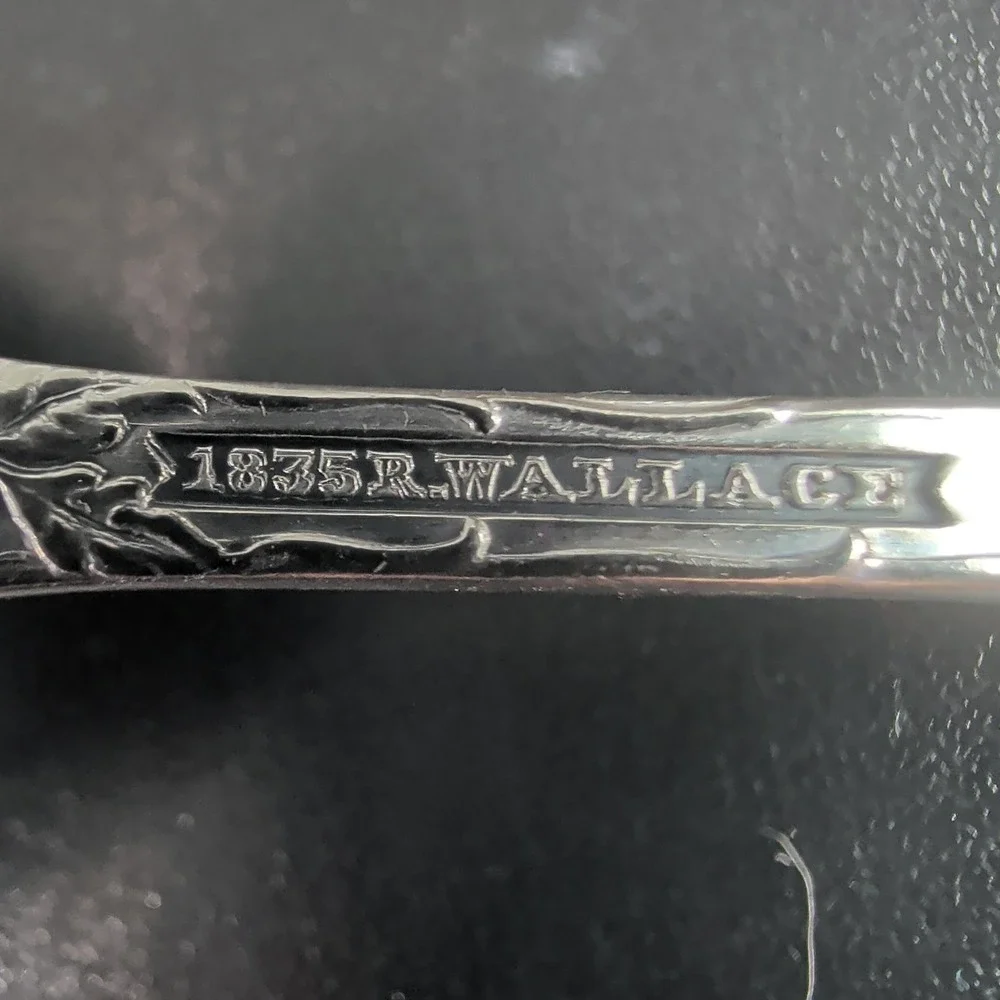 1835 R Wallace Silver Plate Sugar Shell Spoon  Floral Scalloped Monogram